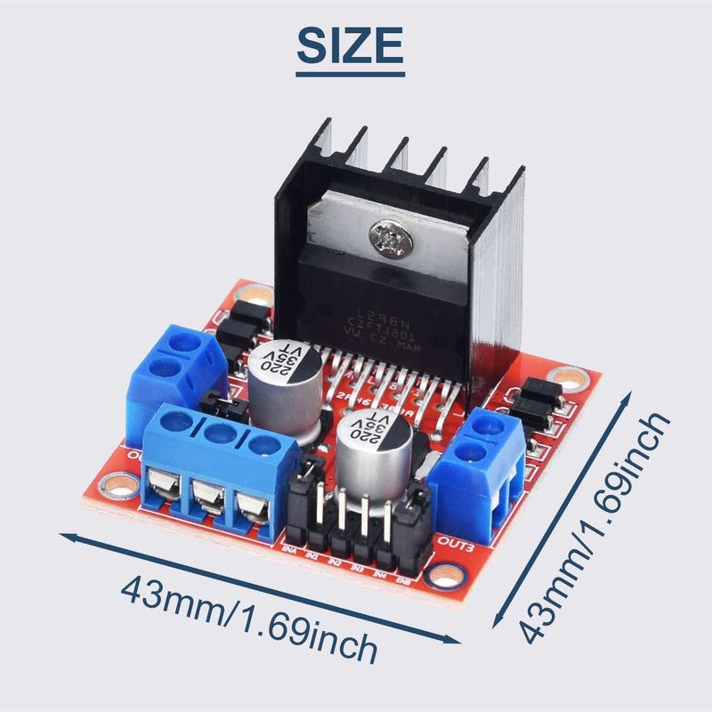 [Australia - AusPower] - 2 Pcs L298N Motor Drive Controller Board DC Dual H-Bridge Robot Stepper Motor Control Module for Arduino Smart Car Power with Dupont Cable, 24AWG Wire 
