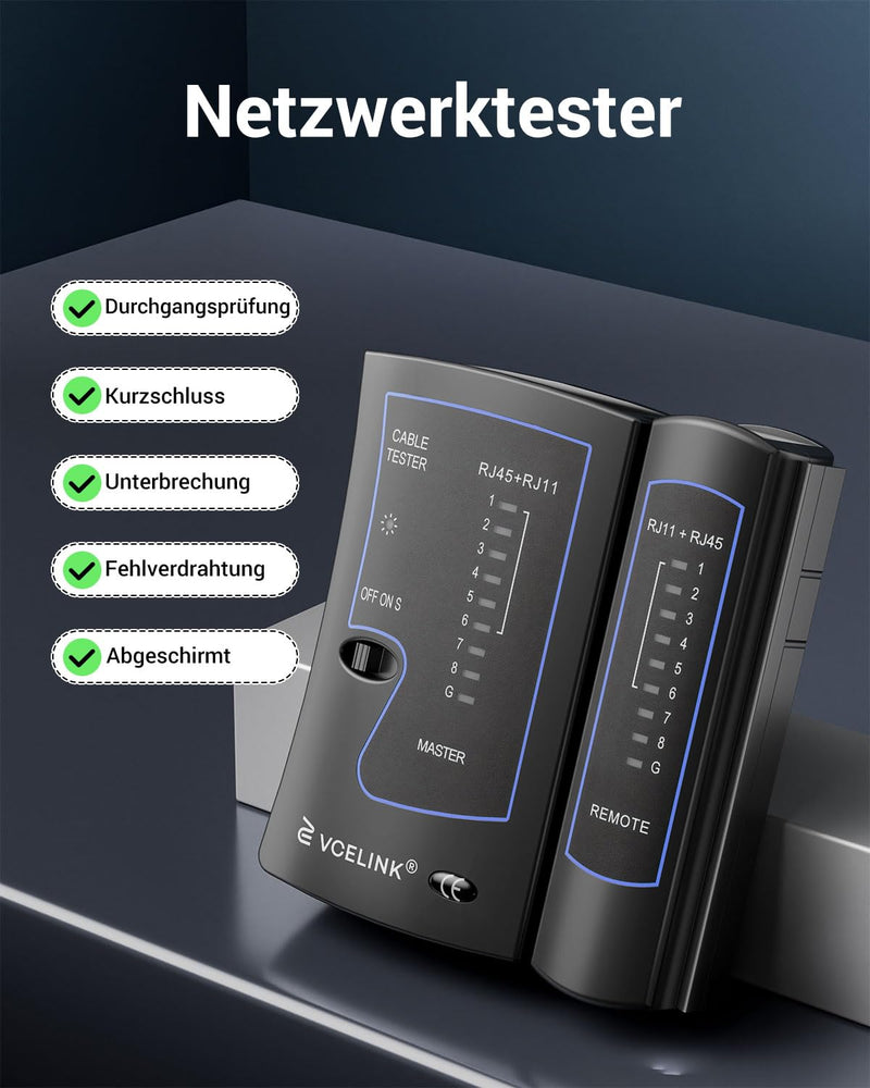[Australia - AusPower] - VCELINK Kabeltester, Netzwerktester Kabeltester für RJ45 RJ11 Kabel-Patchkabel-Leitungstester, LAN Tester, Telefon Kabelteser, Schwarz 