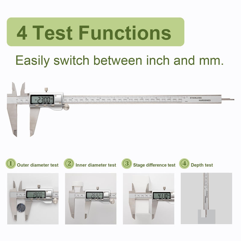 [Australia - AusPower] - All-Metal Digital Caliper 0-12" Measuring Tool, Micrometer Caliper with Auto-Off Feature, Interchangeable Between inches and millimeters for DIY/Household and 3D Printing HKZ300 