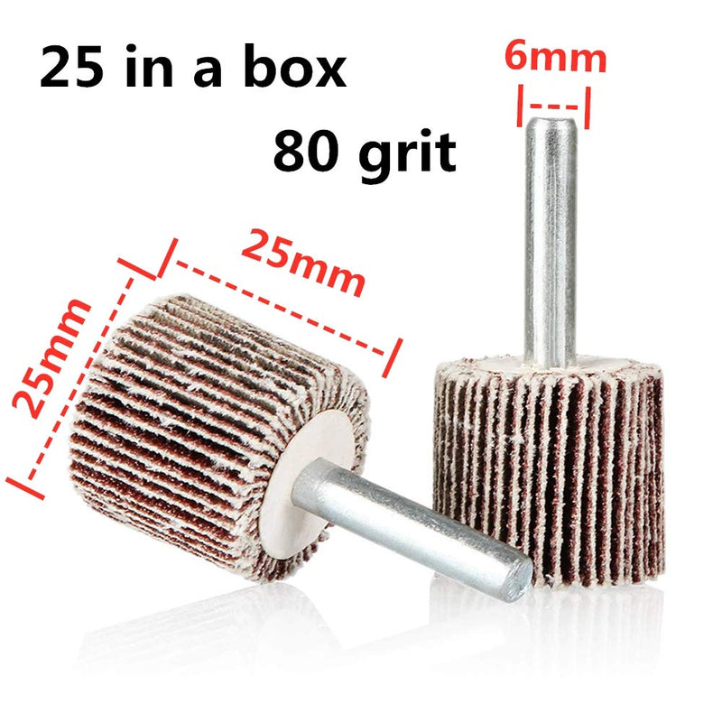 [Australia - AusPower] - FEIHU Pack of 25 Lamellar Sanders, Sanding Heads, Fan Sander Set Diameter 25 x 25 x 6 mm. The Sanding Disc is Suitable for Cleaning Rust/Weld Burrs. Suitable for All Electrical/Rotary Tools, Grit 80 25x25x6mm 