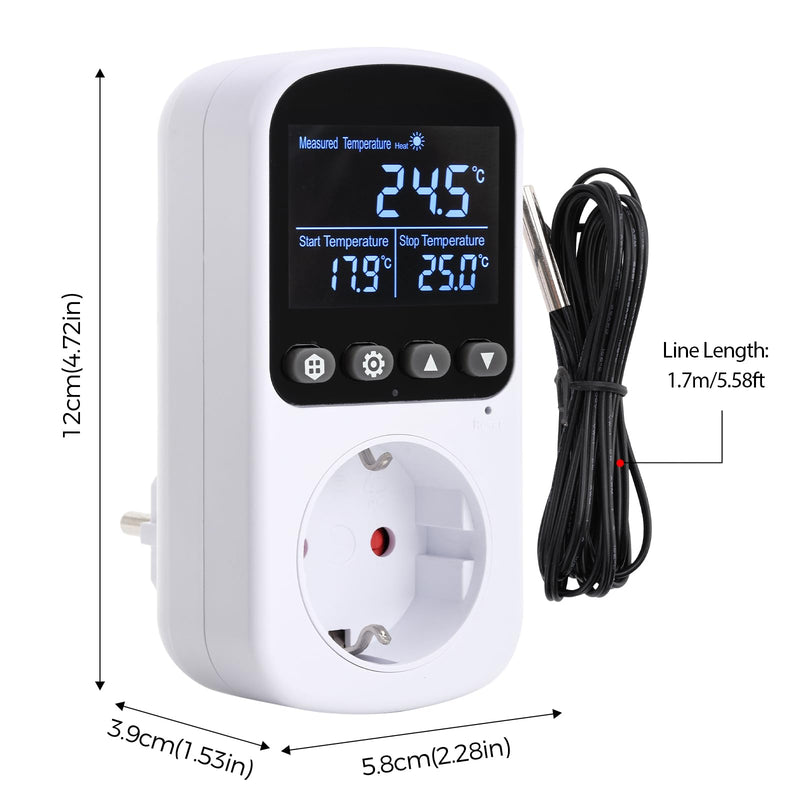 [Australia - AusPower] - Aideepen Digital Thermostat Socket, Countdown Temperature Controller 230 V 16 A with Sensor for Aquaculture Greenhouses Terrarium Heating Cooling With countdown function 