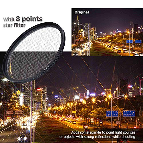 JJC 62mm Star Filter Cross Screen Starburst Filter Kit for Camera Lens