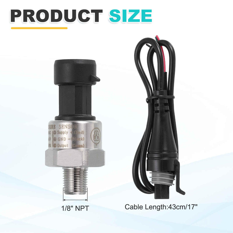 MECCANIXITY Pressure Transducer Sender Sensor with Connector, 1/8" NPT 5 PSI Stainless Steel Pressure Transmitter for Oil Fuel Water Air