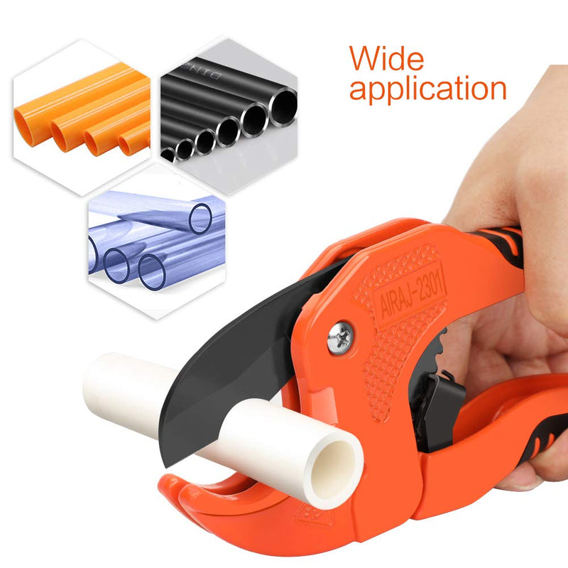 [Australia - AusPower] - AIRAJ- PVC Pipe Cutter | Cuts up to 1-5/8" (1.6'') | Ratcheting PVC Cutter Tool | PEX Pipe Cutter | V Shaped SK5 Steel Blade | For cutting PVCCPVCPPPEXPE Plastic Pipes 1-5/8"(42mm) 