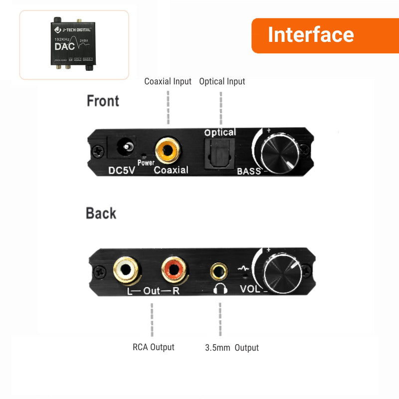 [Australia - AusPower] - Digital to Analog Audio Converter with Headphone Amplifier & Bass Control by J-Tech Digital | 192kHz 24bit Optical Coaxial RCA 3.5mm 