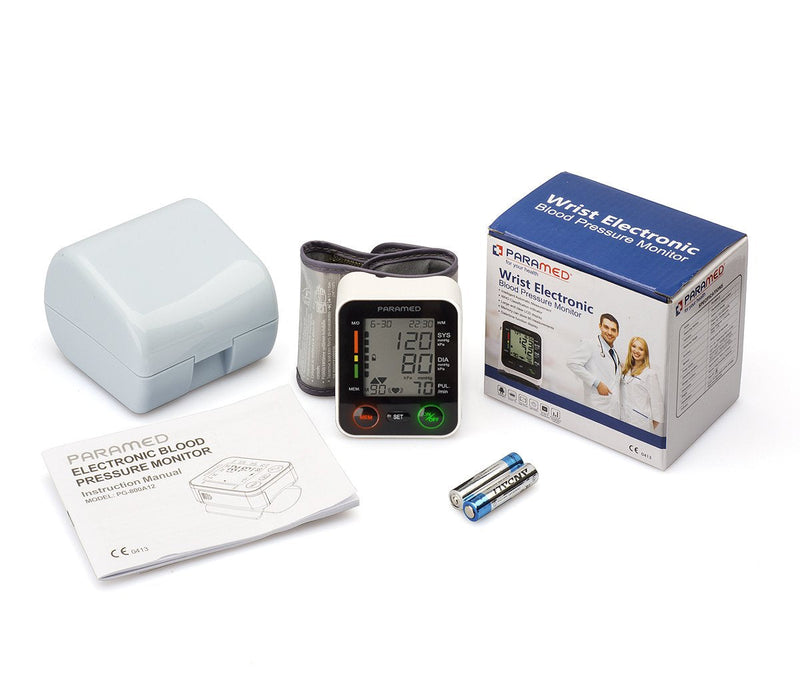 [Australia - AusPower] - PARAMED Automatic Wrist Blood Pressure Monitor: Blood-Pressure Kit of Bp Cuff + 2AAA and Carrying case - Irregular Heartbeat Detector & 90 Readings Memory Function & Large Display 