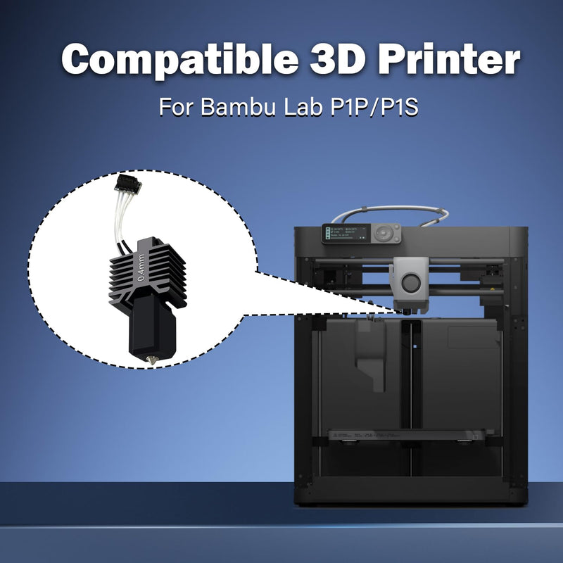 2PCS P1P/P1S Hotend 0.4mm Ceramic Assembled Extruder Printhead Kit for Bambu Lab P1P/P1S- 3D Printer Hot End Replacement with 0.4mm Hardened Steel Nozzle, Thermistor, Heater Cartridge and Heat Block Hotend 0.4MM for P1P/P1S