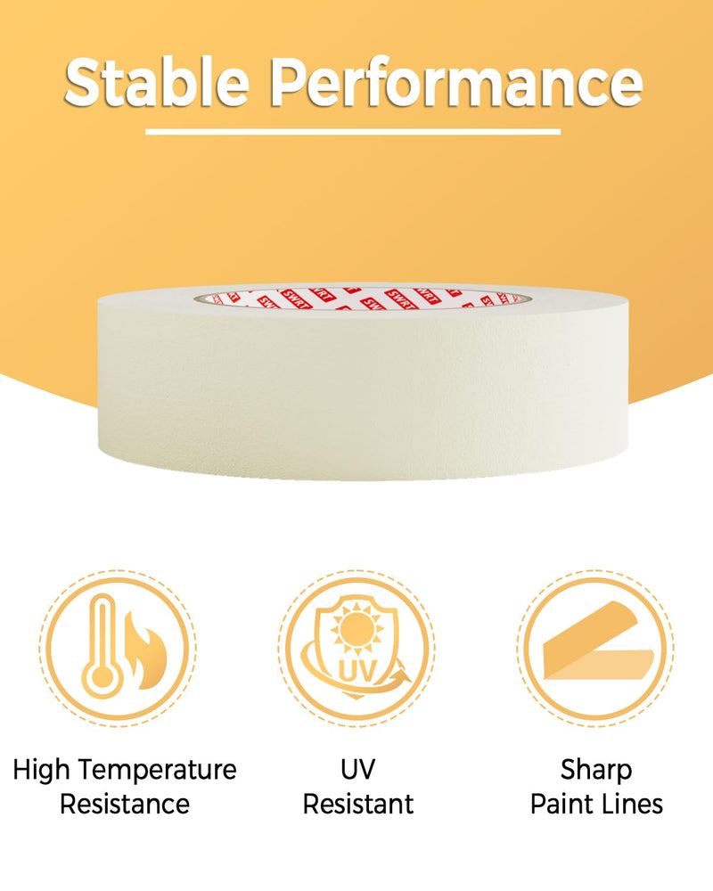 SWRT Masking Tape 1 Inch x 55 Yards – 4 Rolls (220 Yards Total), Strong Adhesive, Easy Tear, Clean Removal Painter’s Tape for Painting, Labeling, Crafts, Home & Office, White 1 Inch x 55 Yards x 4 Rolls