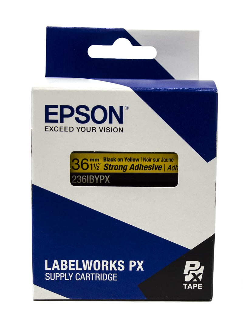 Epson LABELWORKS 236IBYPX PET (Polyester) Tape Cartridge - Black on Yellow Strong Adhesive Standard Industrial Label Maker Tape - 1.5" (36MM) Wide, 30' 36mm
