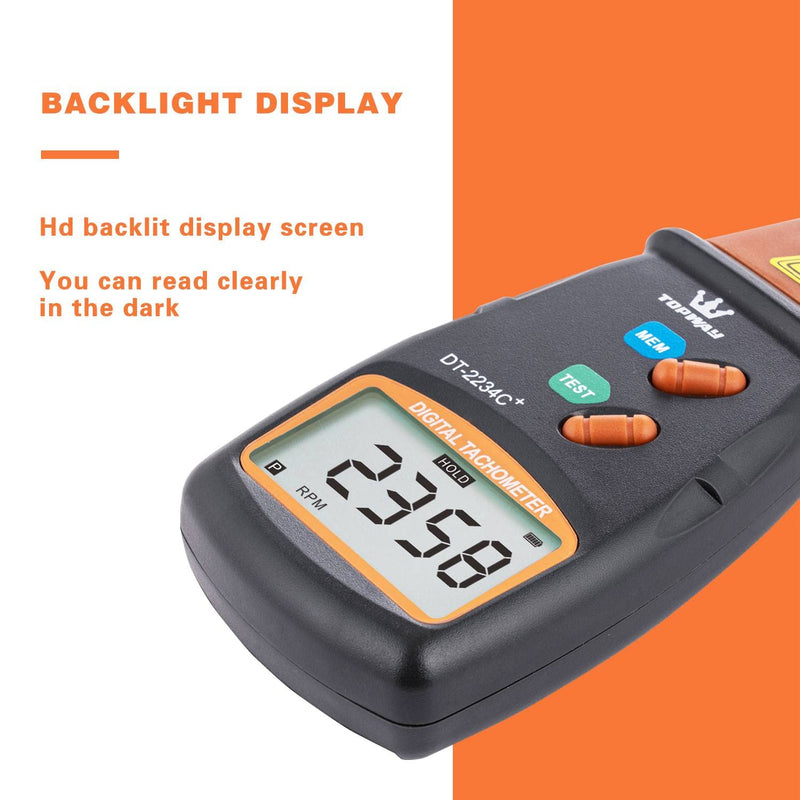 [Australia - AusPower] - TOPWAY Digital Tachometer, Handheld Non-Contact Digital Photo Tachometer RPM Tester, LCD Display, Measuring Range 2.5RPM - 99,999RPM, for Motors, Wheels, Fans, with Carrying Bag 312752 
