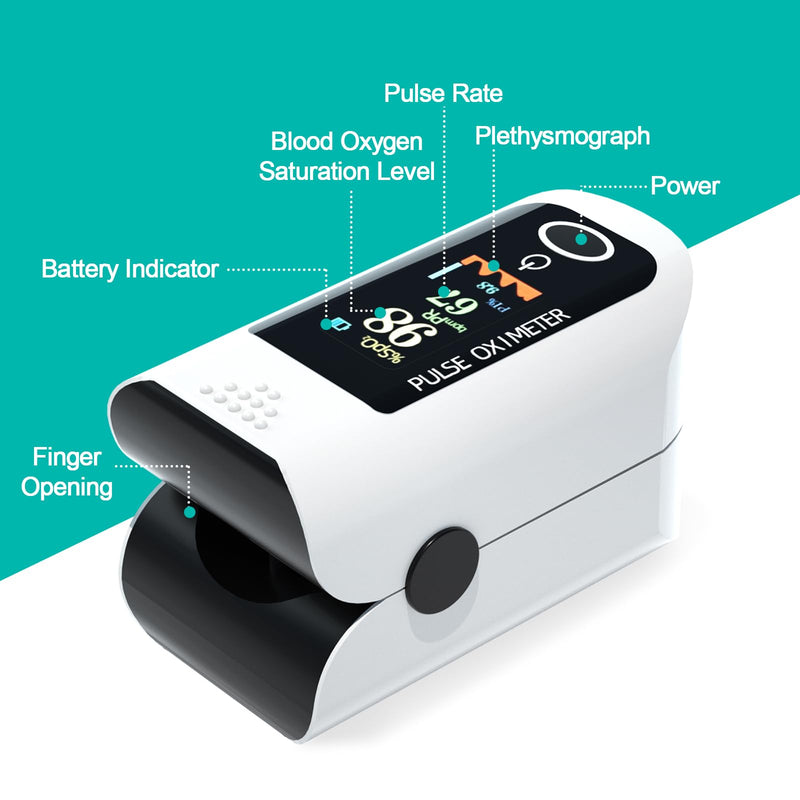 [Australia - AusPower] - Fingertip Pulse Oximeter, Blood Oxygen Saturation Monitor (SpO2) with Pulse Rate Measurements and Pulse Bar Graph, Portable Digital Reading LED Display, Lanyard Included 