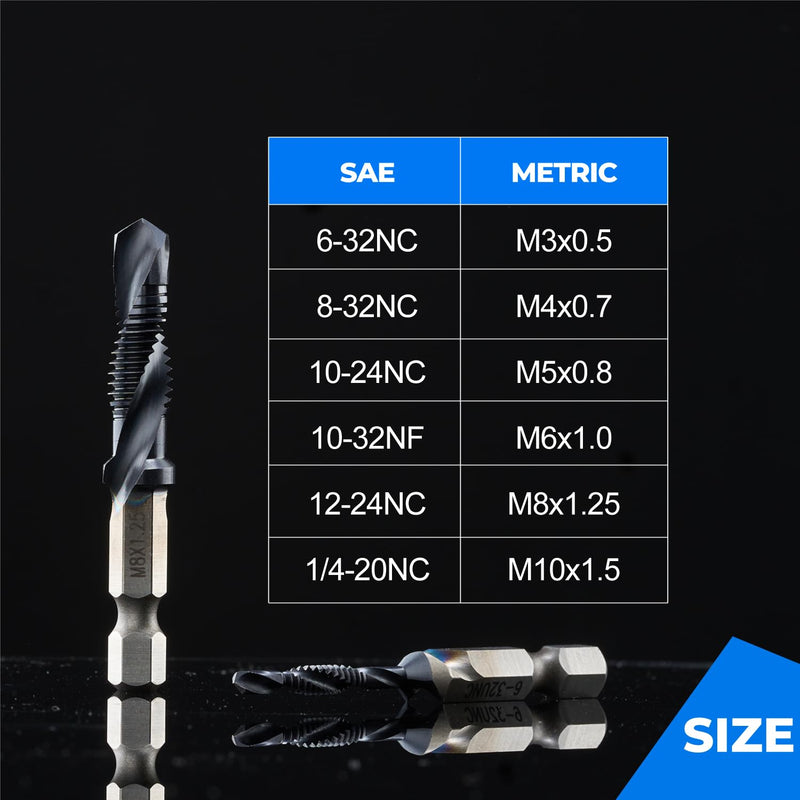 Kraftek SAE(6-32NC - 1/4-20NC) & Metric (M3-M10) 12pcs Combination Drill and Tap Bit Set, Ultra TiAlN Coating M2 Drill Tap Set for One-Step Drilling, Tapping, and Deburring Metric&SAE Set (12pcs)
