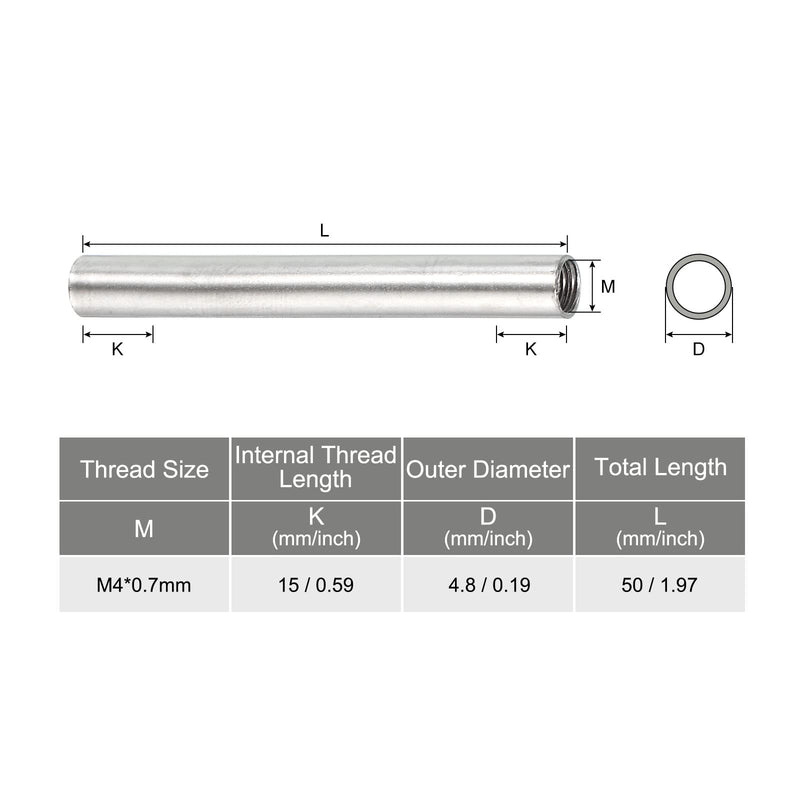 [Australia - AusPower] - MECCANIXITY Round Coupling Nut, M4x0.7mm Female Thread 50mm Threaded Round Sleeve Connector Rod Bar Stud Tube Nut Hardware Fastener, Silver Pack of 20 