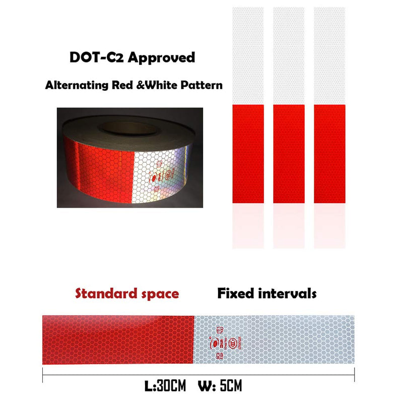 2" X 164FT DOT-C2 Reflective Tape, Waterproof Reflector Conspicuity Tape, Safety Sticker Strips for Trailers, Cars, Trucks, Warning Tape Automative Accessories Indoor-R6"*W6"