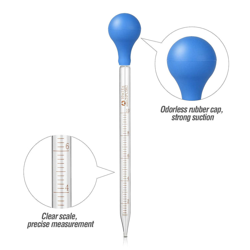[Australia - AusPower] - 2Pcs Glass Graduated Dropper Pipette for Liquid Essential Oil, 10ml Lab Dropper Pipettes Transfer with Rubber Cap and 1Pc Cleaning Brush 2 pcs 
