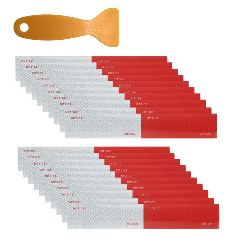 Reflective Tape 2"×12“×20 Pack 1Pcs Resin Scraper Red/White Conspicuity Safety Caution Warning DOT-C2 Self-Adhesive Tape Trailer Reflector - for Cars, Trucks, Trailers, Boats, Signs 20