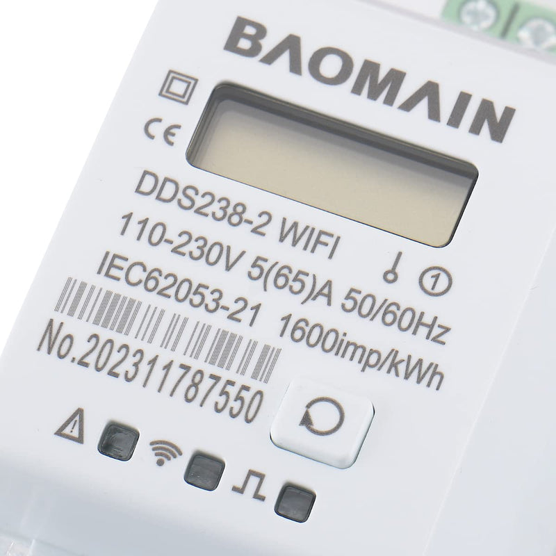 [Australia - AusPower] - Baomain Single Phase Smart Energy Meter DDS238-2 WiFi 110-230 VAC 5(65) Amp 50/60 Hz, 1600imp/kWh 
