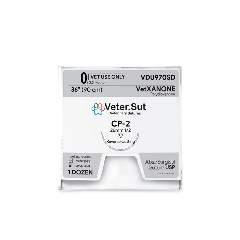 [Australia - AusPower] - VeterSut VetXANONE Absorbable Polydioxanone Surgical Suture USP Size 0, (CP-2) 1/2 26mm Reverse Cutting Needle, 36 Inches (90 cm), 12 Count, Veterinary Use 