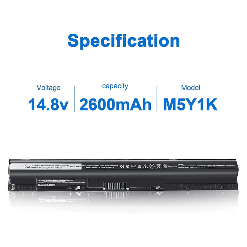 [Australia - AusPower] - Dell 40wh Standard Rechargeable Li-ion Battery Type M5Y1K 14.8V, Dell 40 WHR 4-Cell Primary Lithium-ion Battery, M5Y1K 14.8V Dell Laptop Battery for Inspiron 15 5000 3000 3551 3558 5558 yu12005-13001d 