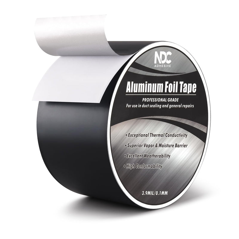 Aluminum Foil Tape 3" x 164Ft Premium Duct Tape Heavy Duty High Temperature HVAC Waterproof Ducting Dryer Vent Insulation Adhesive Tape for Ductwork Sealing Metal Repairing HVAC Air Ducts Insulation Black
