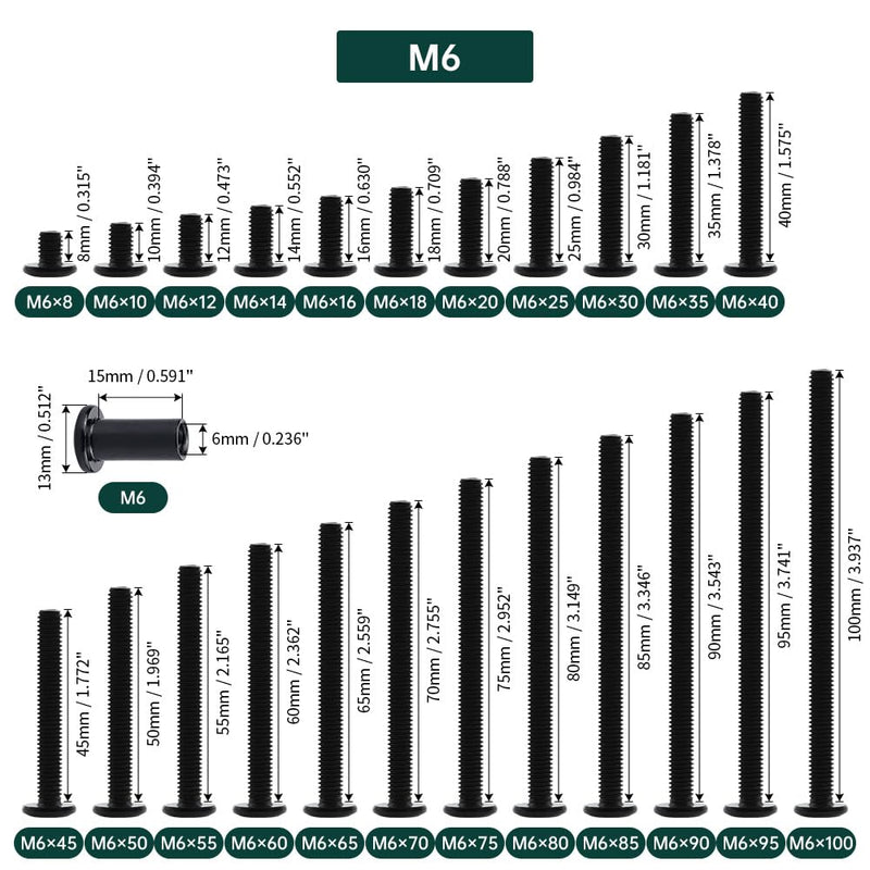 [Australia - AusPower] - M6-1.0 x 80mm Flat Head Binding Screws with M6 x 15mm Binding Nuts Set 10 Sets, 18-8 (304) Stainless Steel Flat Head Binding Screws, Black Coated, Fayeploo (with Hex Wrench) M6-1.0 x 80mm 
