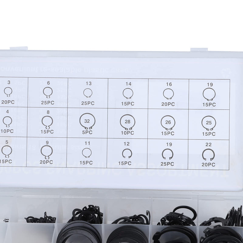 [Australia - AusPower] - CHICIRIS 300Pcs 2-32mm E Clip Snap Circlip Set, Metal Retaining Rings Kit with Case, Suitable for Bearing Retention, Gears, Pulleys 