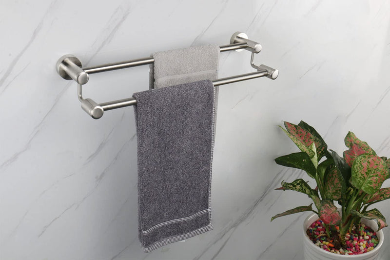 TocTen Double Bath Towel Bar - Thicken SUS304 Stainless Steel Towel Rack for Bathroom, Bathroom Accessories Double Towel Rod Heavy Duty Wall Mounted Towel Holder (Brushed Nickel, 16 in) Brushed Nickel Round 16 Inch
