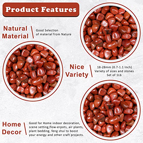 ZAICUS 1lb Red Jasper Tumbled Stones | Polished Crystals Healing | Natural Stones | Feng Shui | Chakra Balancing | Good Luck | Reiki Gift | Home Decor | Size 20-25 mm Red Jasper Tumble 1 Lb