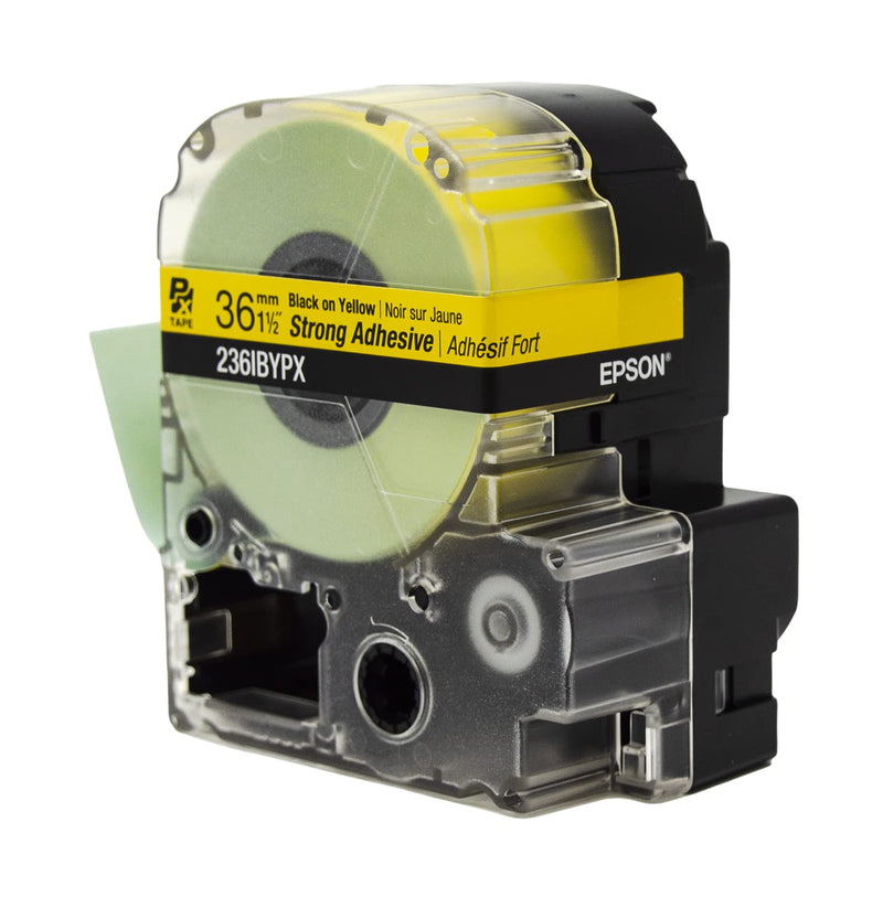 Epson LABELWORKS 236IBYPX PET (Polyester) Tape Cartridge - Black on Yellow Strong Adhesive Standard Industrial Label Maker Tape - 1.5" (36MM) Wide, 30' 36mm