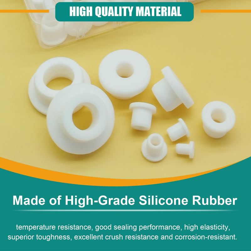 [Australia - AusPower] - 130PCS Silicone Rubber Grommets for Wiring, White Top Hat Rubber Grommet Assortment Kit, 9 Sizes Round Hole Rubber Wire Grommets for Automotive, Vinyl Tubing in Hydroponic and Irrigation Systems 
