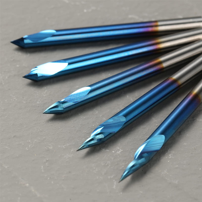 Genmitsu 5PCS V-Groove CNC Router Bits, Degree 20/30/45/60, 1/8'' Shank Nano Blue Coating End Mills, for Wood Carving Milling, VG05B