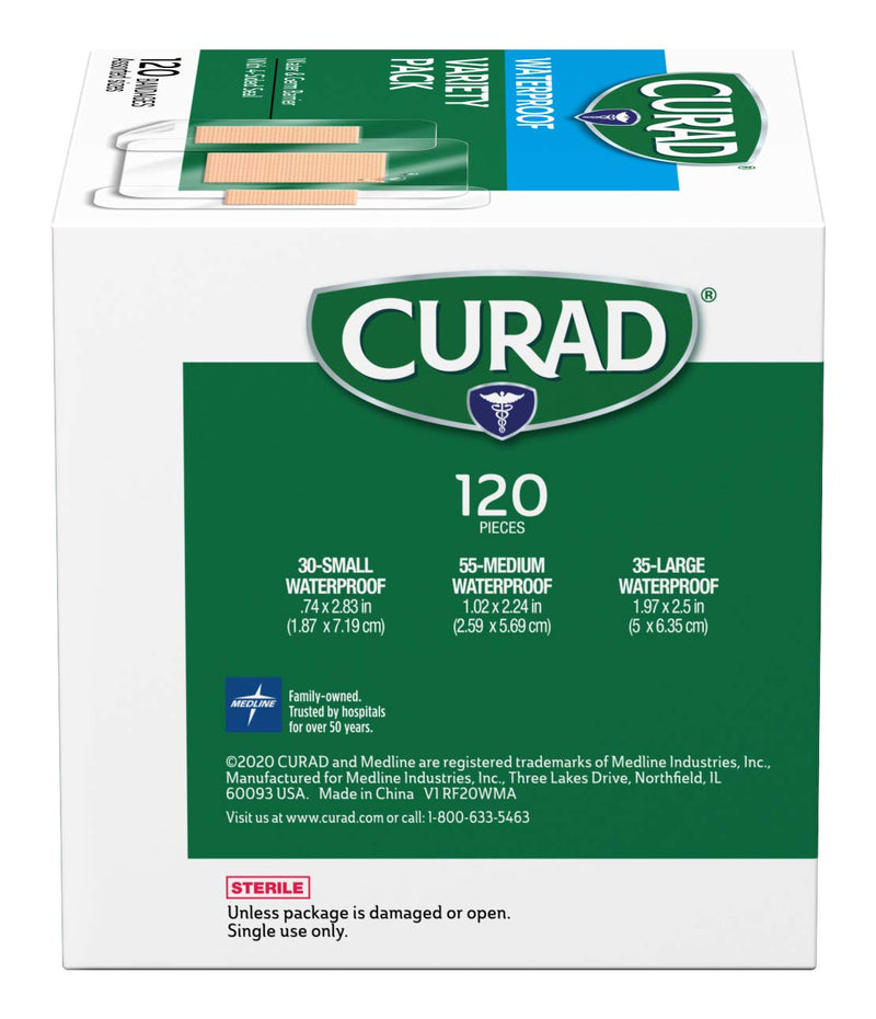 [Australia - AusPower] - Curad Waterproof Bandage Variety Pack, 3 Styles Included; Assorted Size, 120 Bandages 