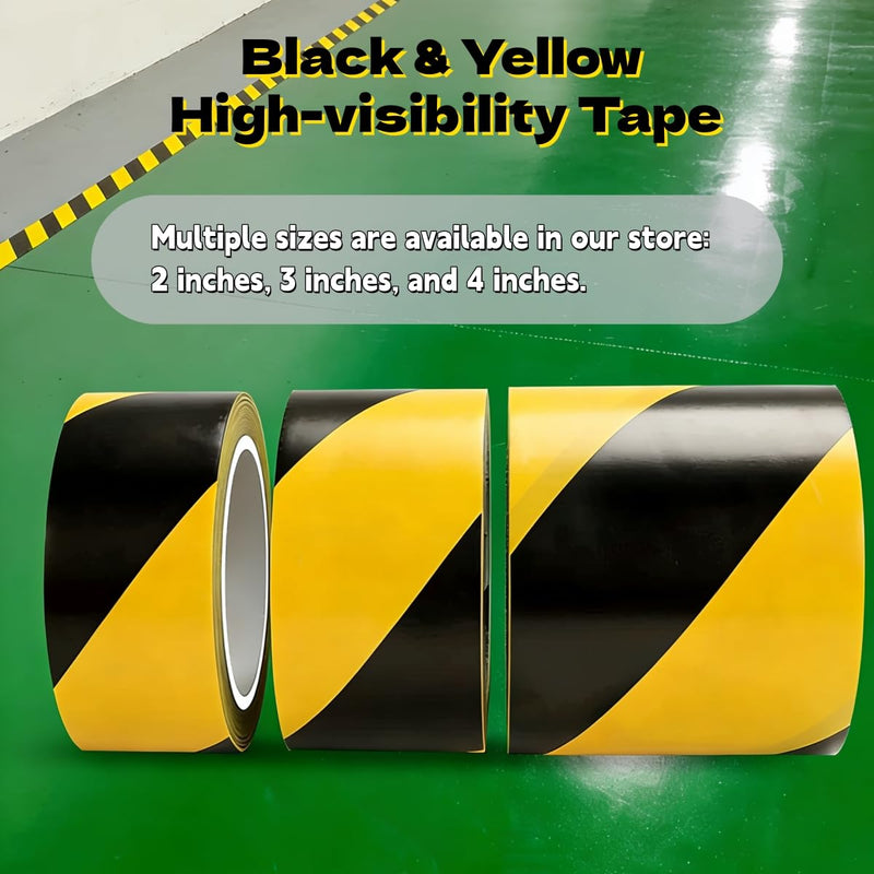 4inch x 110ft Black & Yellow Hazard Tape Warning Safety Stripe Tape for Floor Marking, Strong Adhesive Wear Resistance Waterproof Caution Tape Roll Ideal for Walls, Floors, Pipes and Equipment Black&Yellow