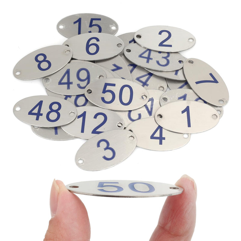 Oval Locker Cabinet Numbers, 304 Stainless Steel Engraved Table Signage Tags Labels - Blue Numbers 1 to 50