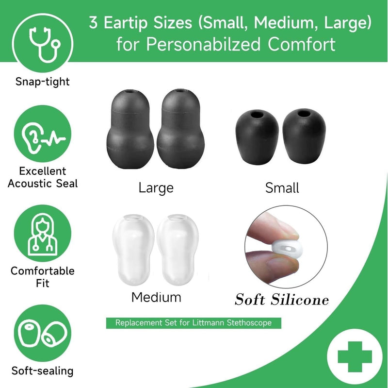 [Australia - AusPower] - 8Pcs 3 Sizes(S/M/L) Littmann Stethoscope Replacement Ear Tips Pieces Diaphragm, Littmann Stethoscope Accessories Repair Kit Ear Bud Plug Cover Large Medium Small Stethoscope Diaphragm Drum Spare Parts 