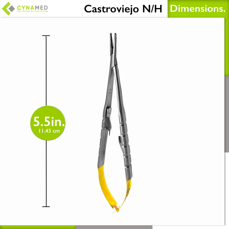 [Australia - AusPower] - Cynamed TC Castroviejo Micro Needle/Suture Holder Driver with Tungsten Carbide Inserts and Gold Ends - Premium Grade Instrument (5.5 in. Straight Jaws) 5.5 in. Straight Jaws 