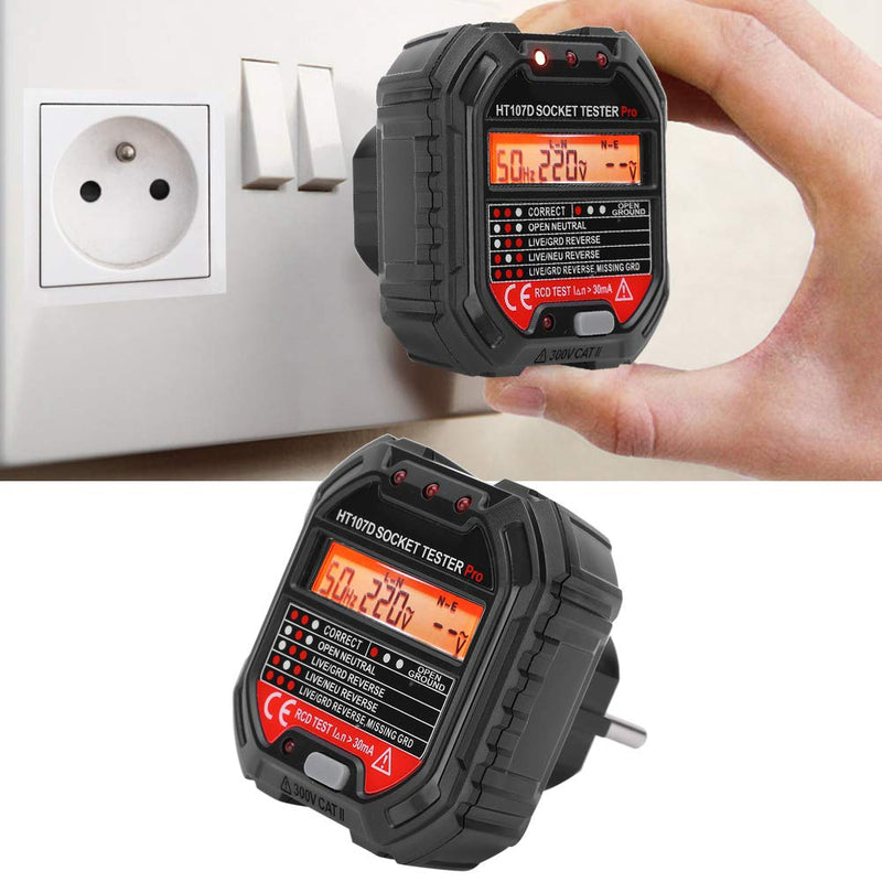 [Australia - AusPower] - HT107D Socket Tester LCD Digital Display 90-250V Automatic Mains Analysis for Household Electrical Installation Workshop Testing 
