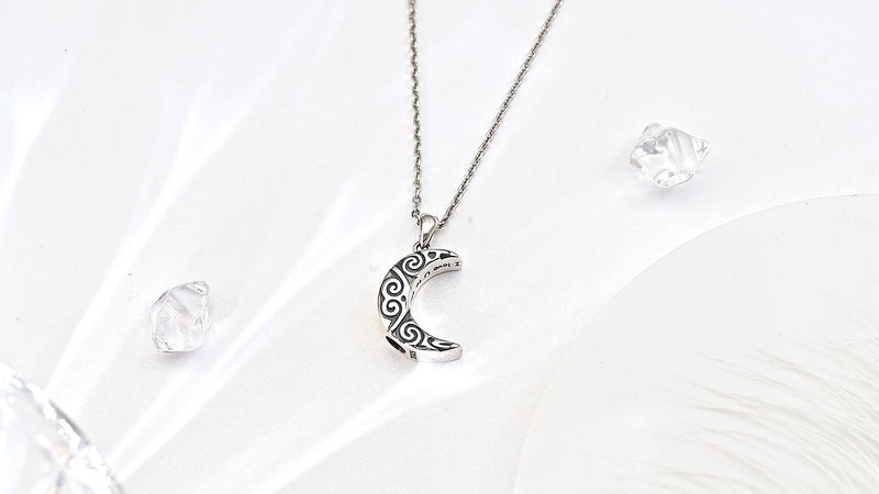 Cremation Moon Urn Necklace 925 Sterling Silver Memorial Jewelry for Ashes