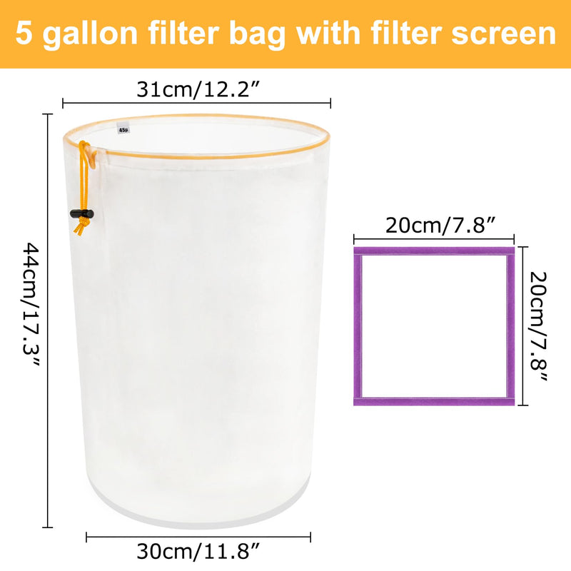 [Australia - AusPower] - 5 Gallon Filter Bag with Filter Screen - Reusable Filter Bag with Opening on Top for Hydroponics Gardening 45 Micron 