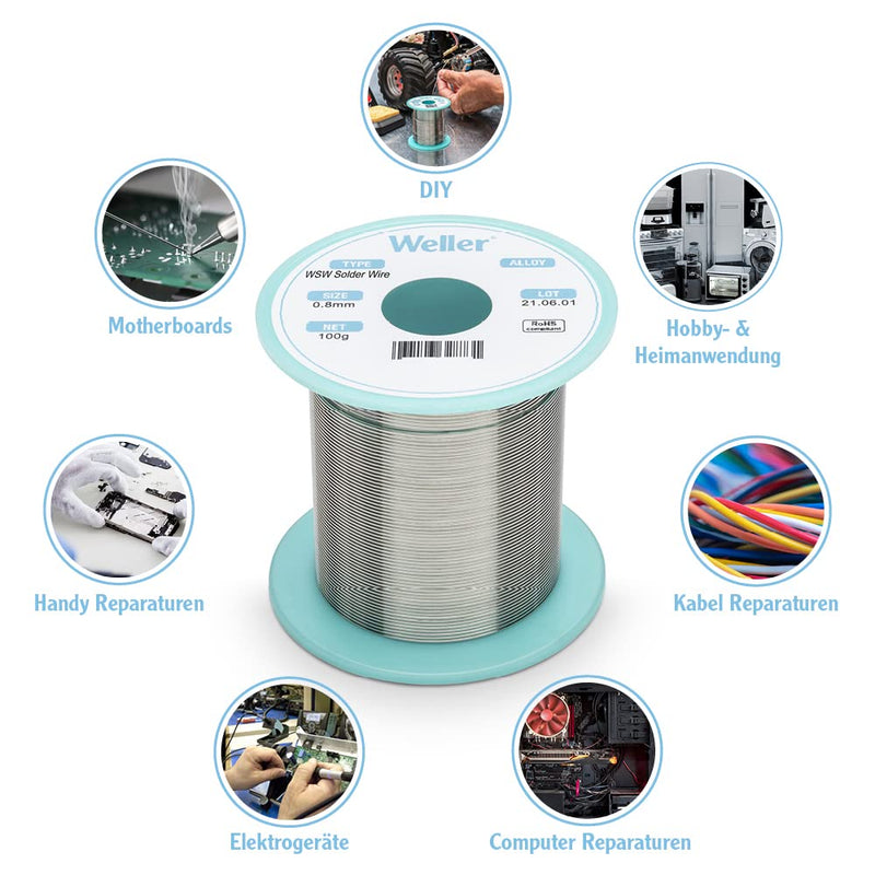 Weller WSW SCN M1 (T0051402699) Lead Free Solder Wire, Ø 1.0mm, Alloy Sn99.3Cu0.6Ni0.05, Flux Content 3.5%, 100g, Silver 1,0mm, 100g