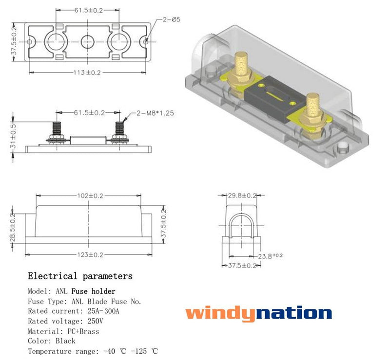 [Australia - AusPower] - WindyNation ANL Fuse Holder + ANL Fuse (2pcs 100A Fuse) 2pcs 100A Fuse 