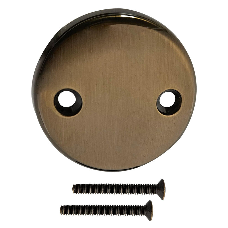 Westbrass Universal Fine or Coarse Thread Replacement Tip-Toe Strainer Drain with 2-Hole Faceplate, Antique Brass, D93K-06 1 Pack