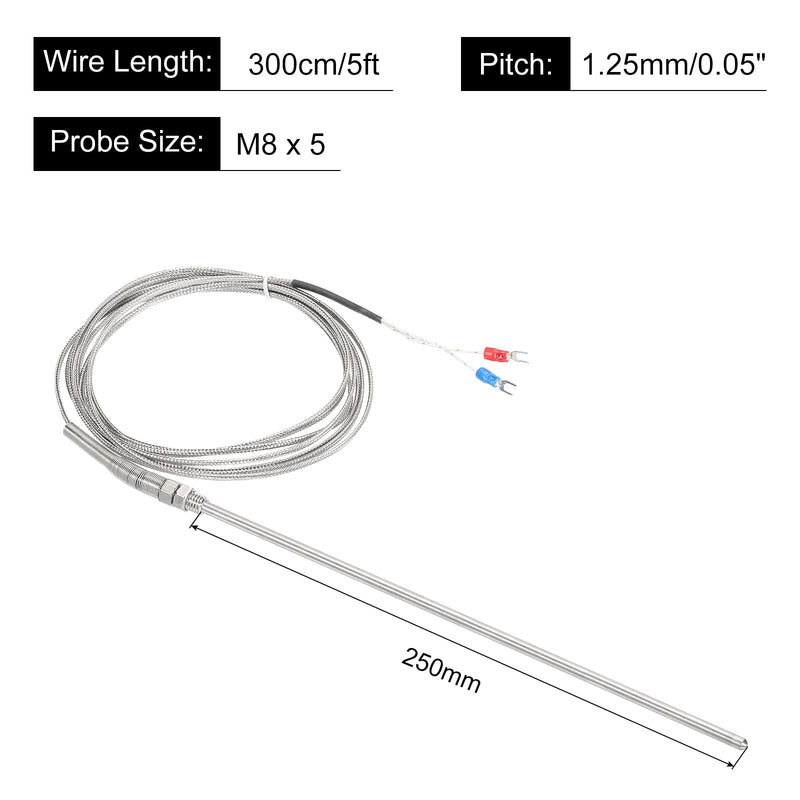 [Australia - AusPower] - MECCANIXITY K Type Thermocouple Probe Waterproof Temperature Controller Sensor Stainless Steel 32 to 1112°F (0 to 600°C) 5x250mm 10ft 