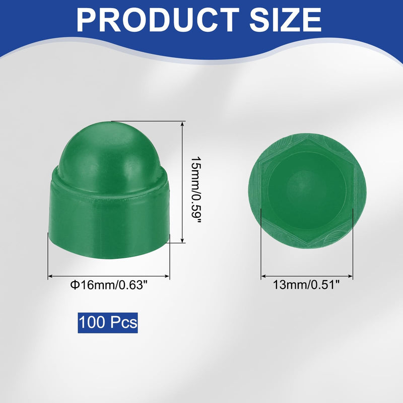 [Australia - AusPower] - PATIKIL 100 Pcs Hex Nut Cover, M8x13x15mm Nylon Screws Bolt Covers Caps Dome Acorn Hex Head Bolt Protection Cap for Screws Nut, Green 
