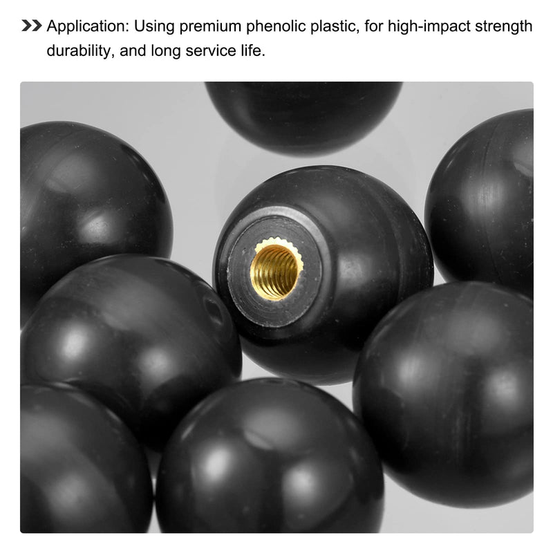 [Australia - AusPower] - uxcell 12Pcs Threaded Ball Knobs, M6 Female Thread Thermoset Ball Knob 0.98'' Dia Black Round Operation Ball Handles with Copper Insert for Machine Handle Tool Replacement M6x0.98'' 