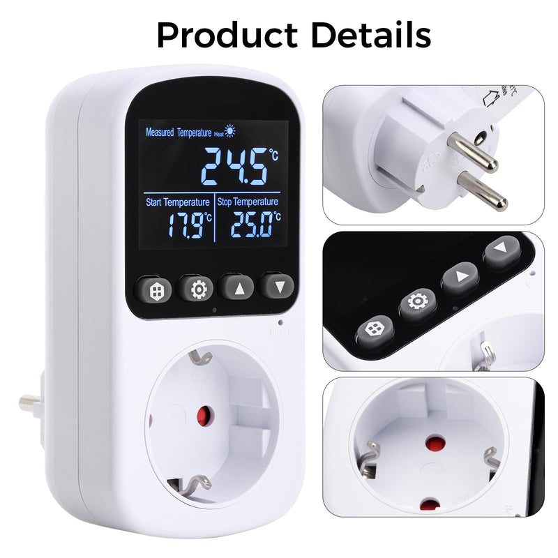 [Australia - AusPower] - Aideepen Digital Thermostat Socket, Countdown Temperature Controller 230 V 16 A with Sensor for Aquaculture Greenhouses Terrarium Heating Cooling With countdown function 