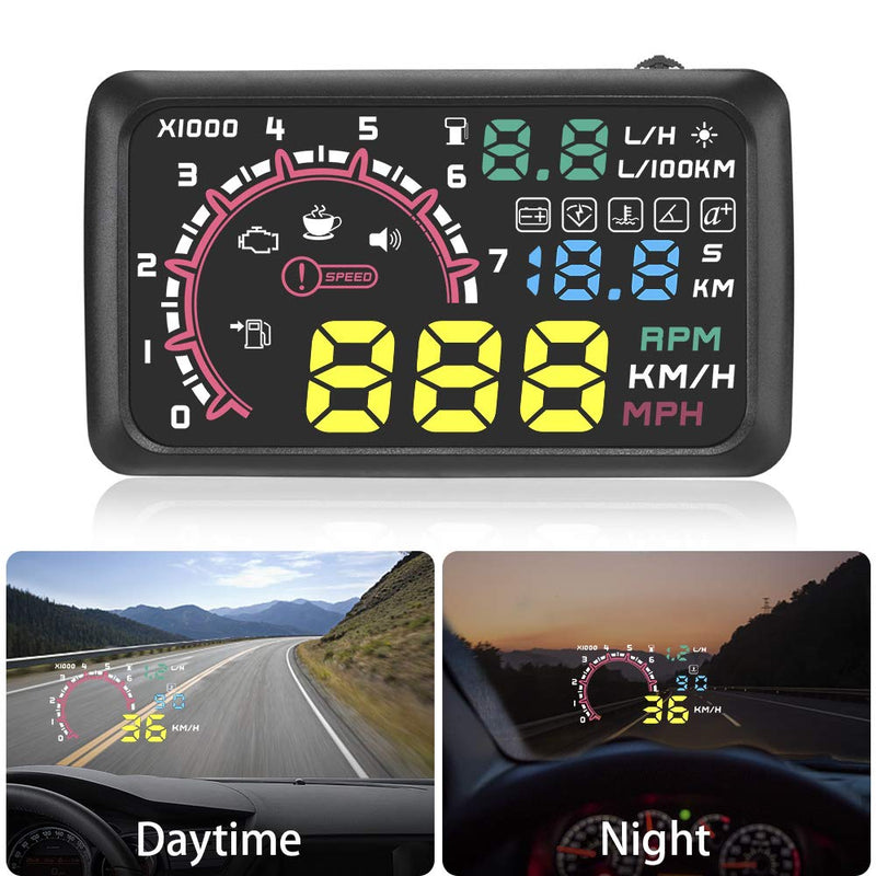 [Australia - AusPower] - HUD Head up Display Speedometer for Car with OBDII EUOBD,5.5 inch Universal Digital Speedometer,Over Speed Alarm, KMH/MPH, Windshield Projector with Film 