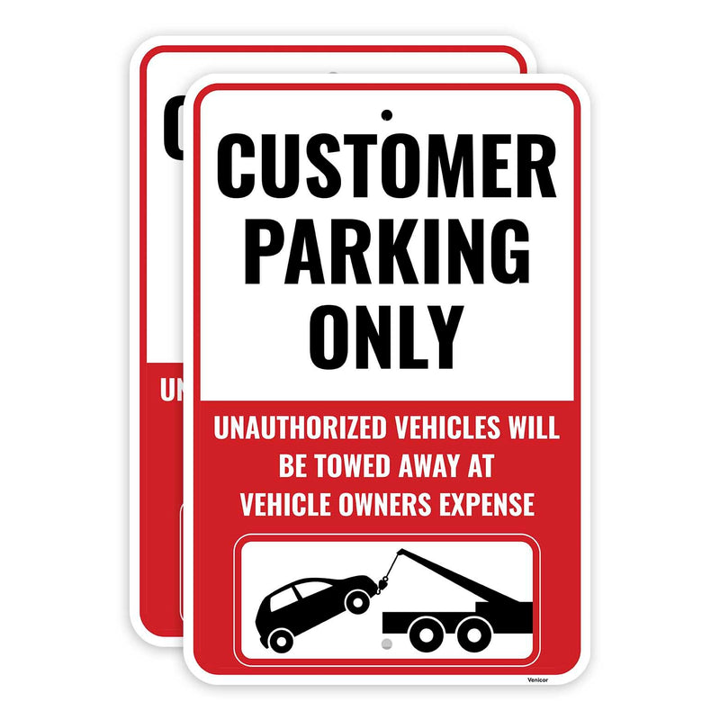 2PC Customer Parking Sign, 18 x 12 Inches - Aluminum - Customer Parking Only Sign for Business 18" x 12"