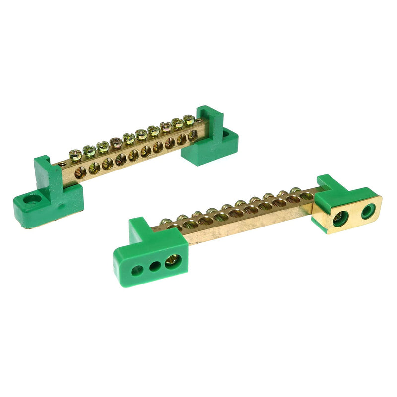 [Australia - AusPower] - RLECS 2pcs 10 Positions Terminal Bus Bar Terminal Block Brass Wire Screw Terminal Grounding Strip Bus Bar Block, Green 