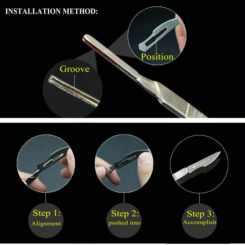 Abmro 10 pieces sterile scalpel blades 11# with handle for dermaplaning paper cutting, sewing, fruit crafts, modelling, medicine, veterinary surgery knife No.11 10pcs + No. 3 handle